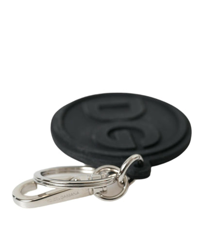 Dolce & Gabbana Women's Black Rubber DG Logo Silver Brass Metal Keyring Keychain - One Size