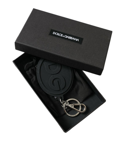 Dolce & Gabbana Women's Black Rubber DG Logo Silver Brass Metal Keyring Keychain - One Size