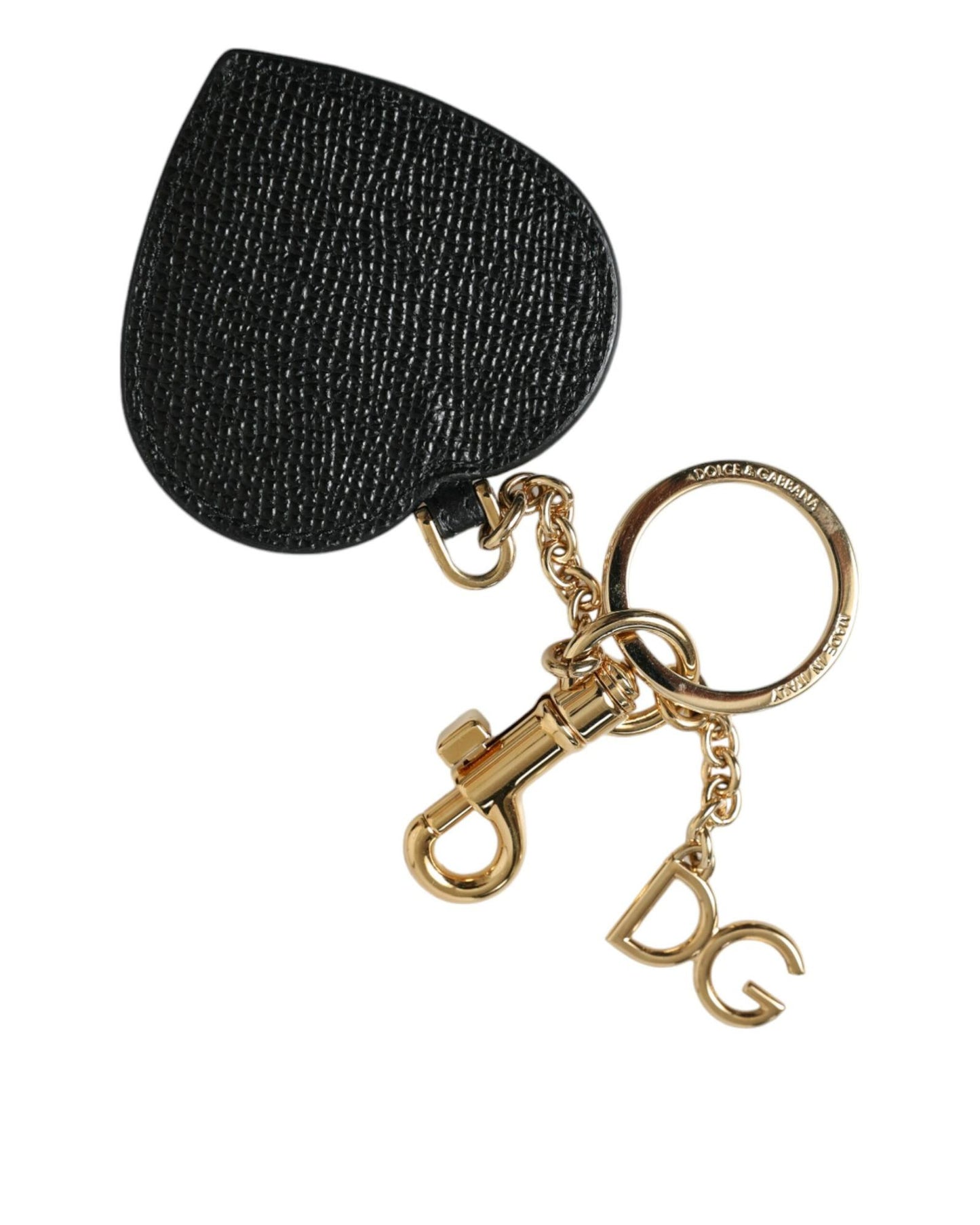 Dolce & Gabbana Women's Pink Black Heart Leather Gold Tone Brass Keyring Keychain - One Size