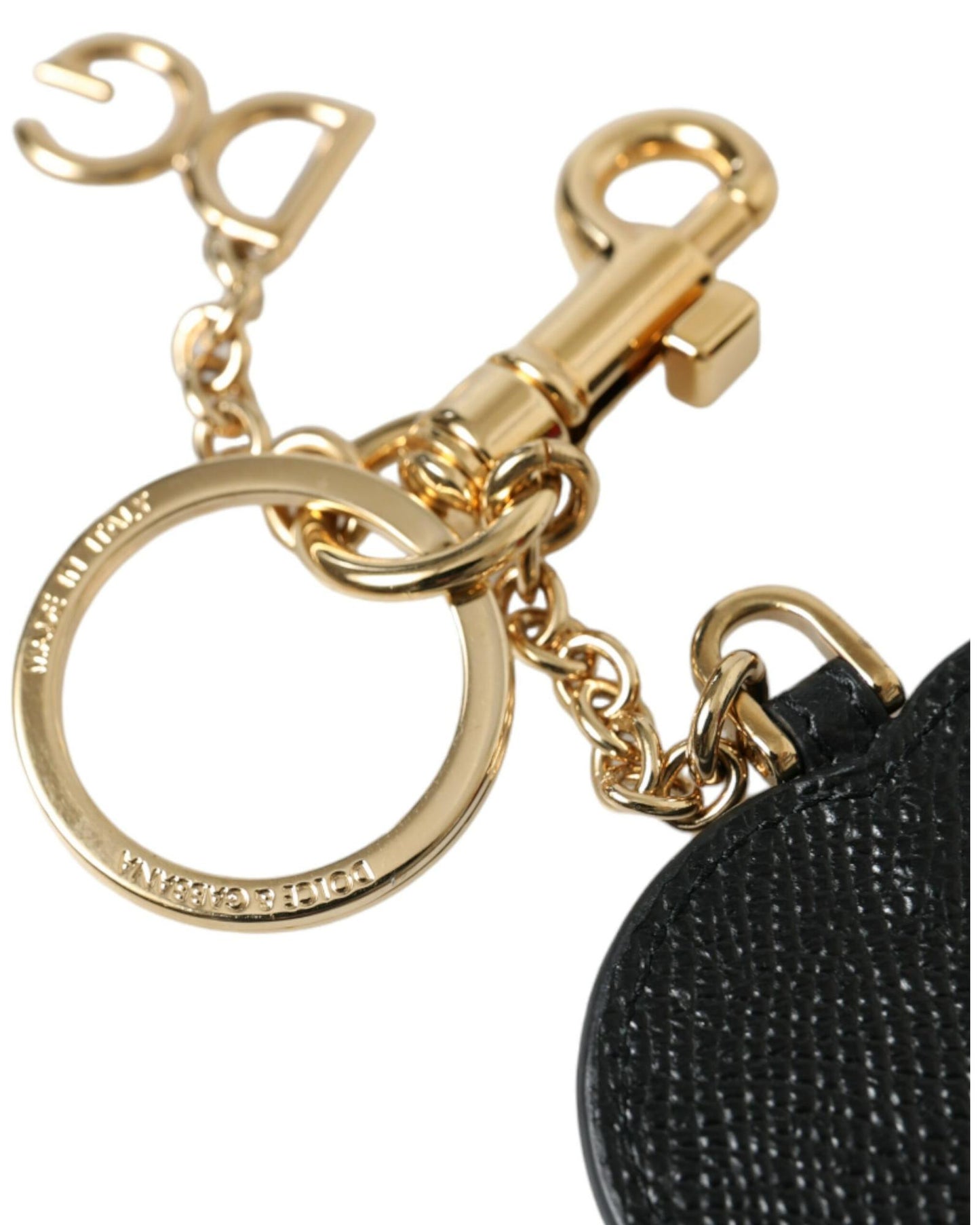 Dolce & Gabbana Women's Pink Black Heart Leather Gold Tone Brass Keyring Keychain - One Size