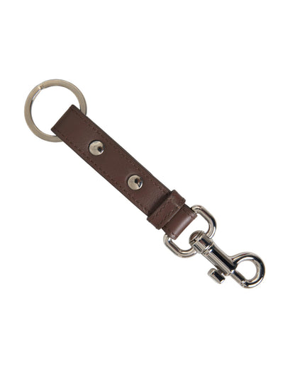 Dolce & Gabbana Women's Brown Plain Leather Silver Brass Keyring Holder Keychain - One Size
