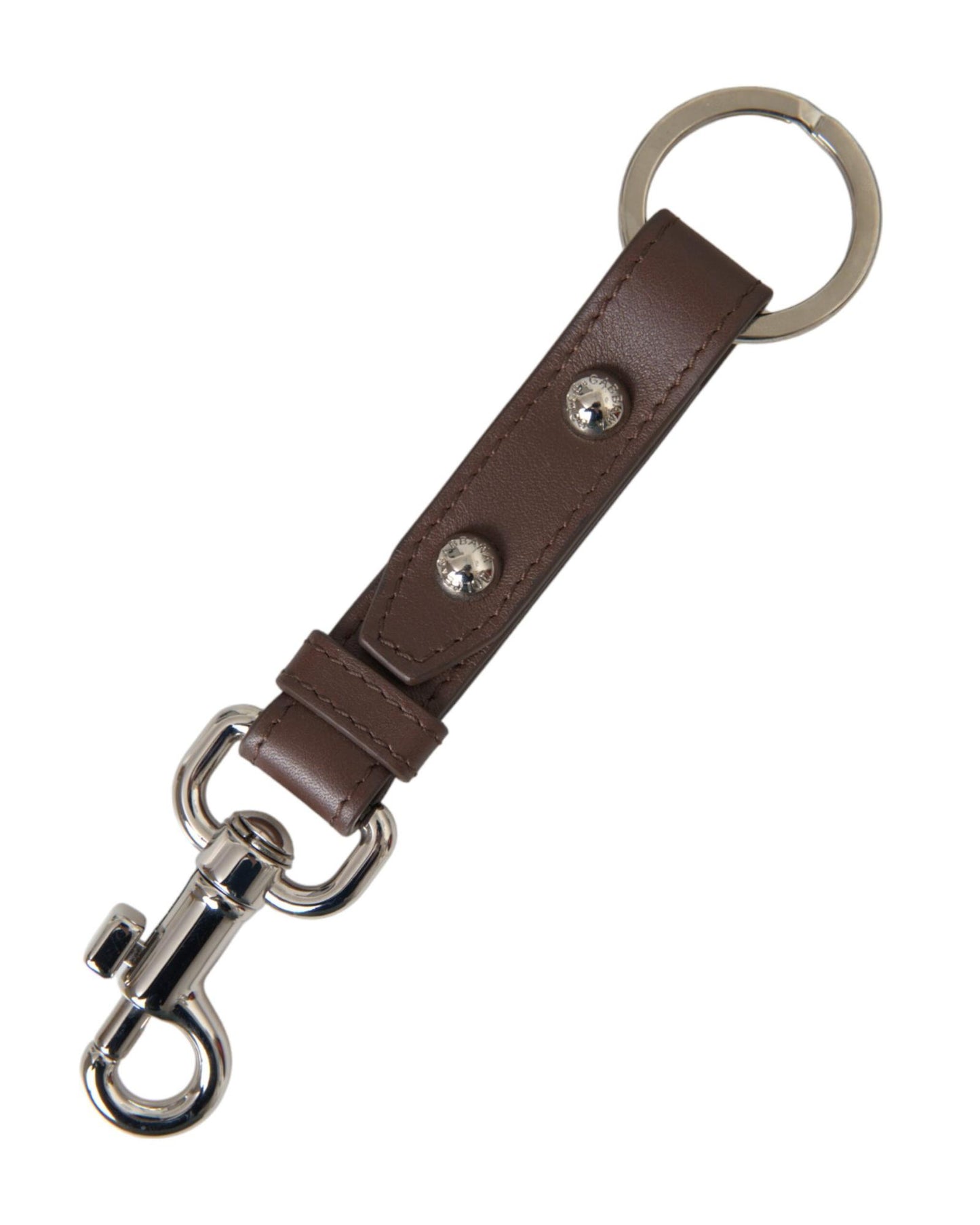 Dolce & Gabbana Women's Brown Plain Leather Silver Brass Keyring Holder Keychain - One Size