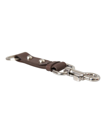 Dolce & Gabbana Women's Brown Plain Leather Silver Brass Keyring Holder Keychain - One Size