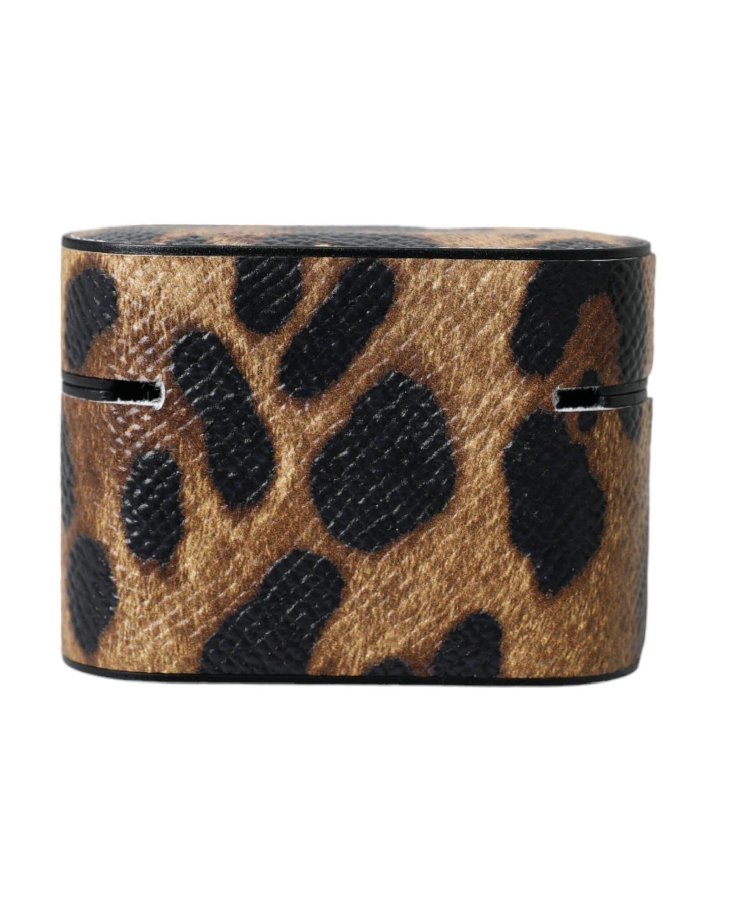 Dolce & Gabbana Women's Brown Leopard Calf Leather Metal Logo Plaque Airpods Case - One Size