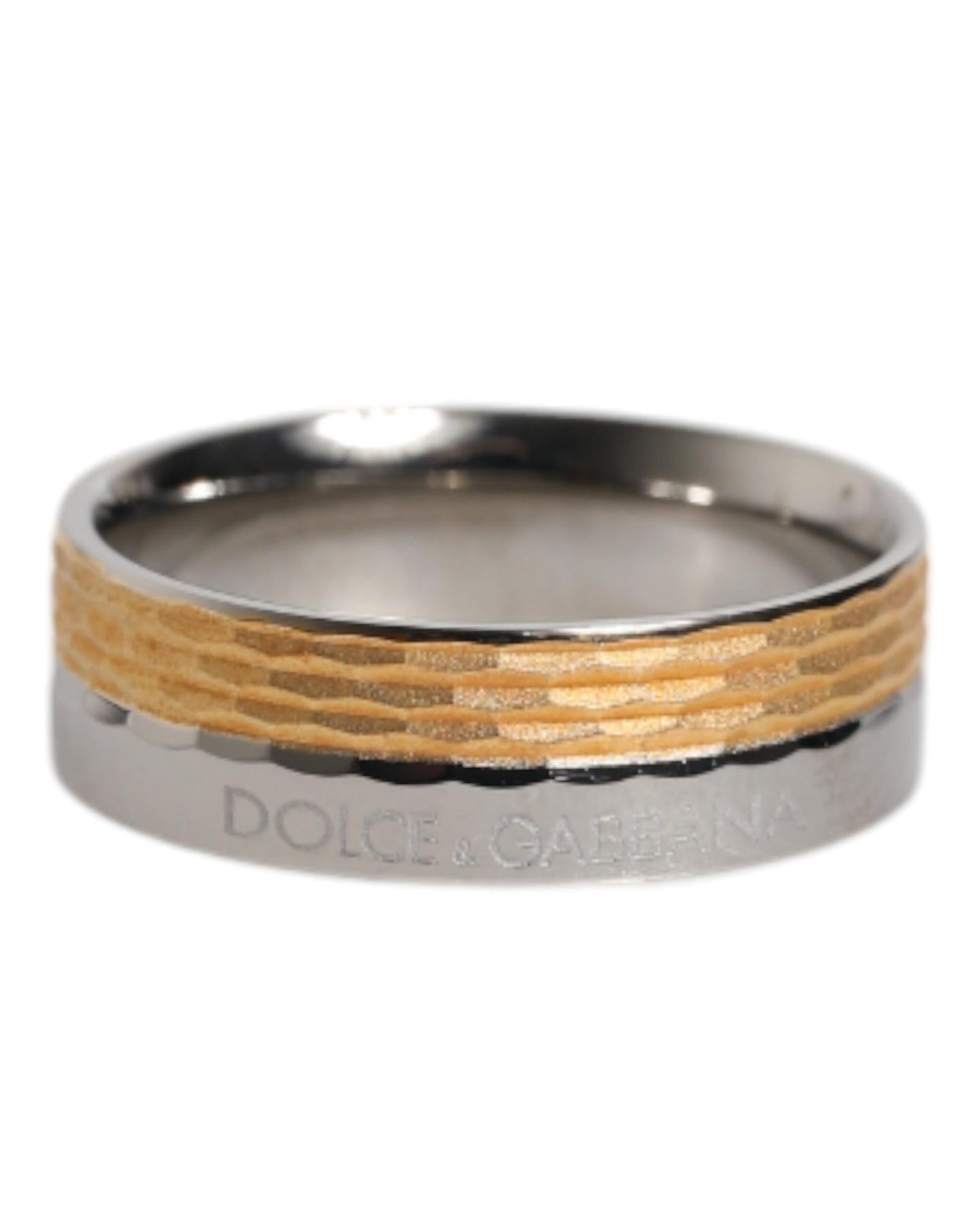 Dolce & Gabbana Men's Gold Silver Tone Real Brass DG Logo Ring - 58 EU