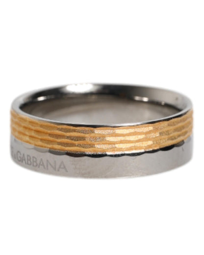 Dolce & Gabbana Men's Gold Silver Tone Real Brass DG Logo Ring - 58 EU