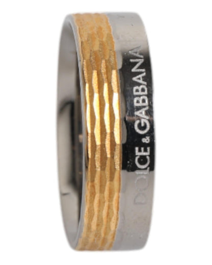 Dolce & Gabbana Men's Gold Silver Tone Real Brass DG Logo Ring - 58 EU