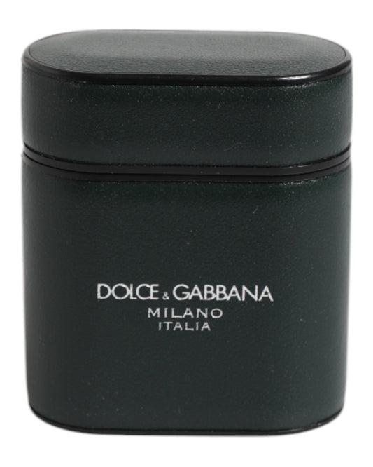Dolce & Gabbana Men's Black Calfskin Leather Logo Print Flip Holder Airpods Case - One Size