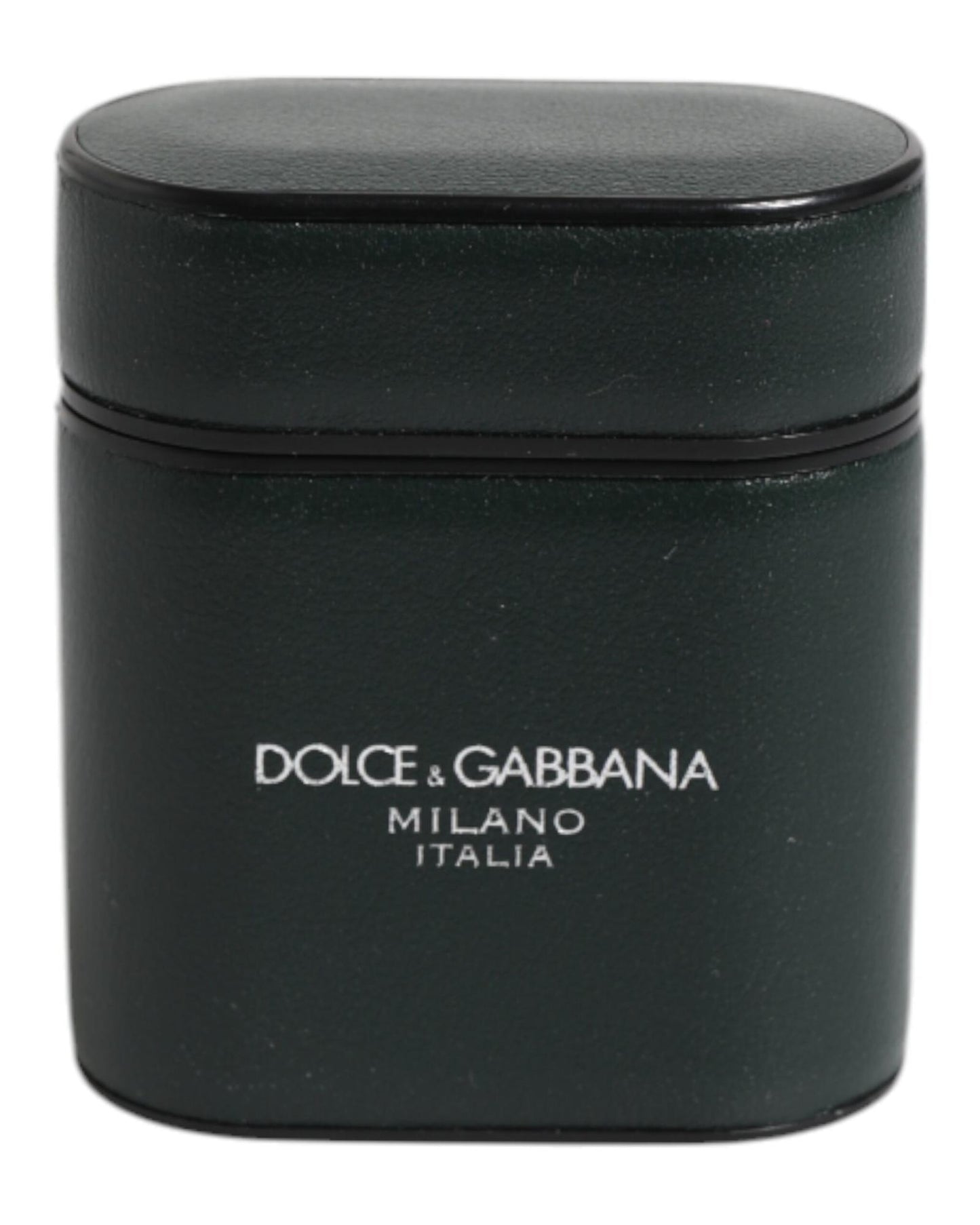 Dolce & Gabbana Men's Black Calfskin Leather Logo Print Flip Holder Airpods Case - One Size