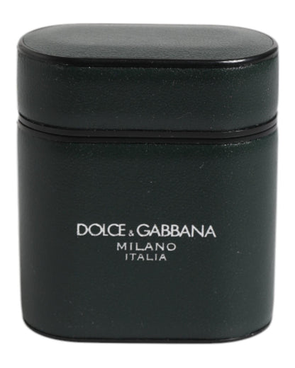 Dolce & Gabbana Men's Black Calfskin Leather Logo Print Flip Holder Airpods Case - One Size