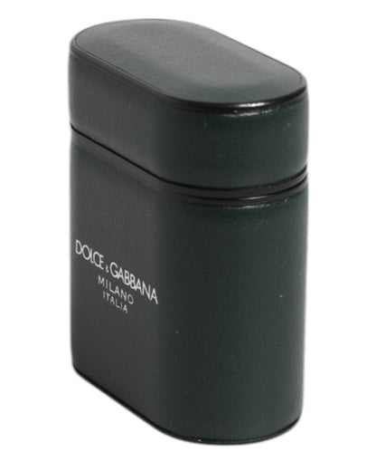 Dolce & Gabbana Men's Black Calfskin Leather Logo Print Flip Holder Airpods Case - One Size