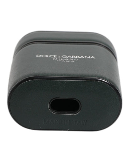 Dolce & Gabbana Men's Black Calfskin Leather Logo Print Flip Holder Airpods Case - One Size