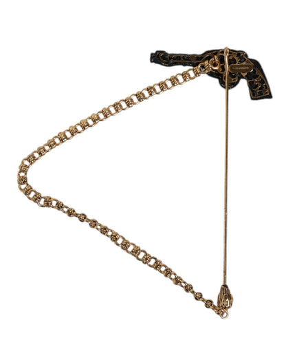 Dolce & Gabbana Men's Black Gold Brass Copper Revolver Brooch Lapel Pin - One Size