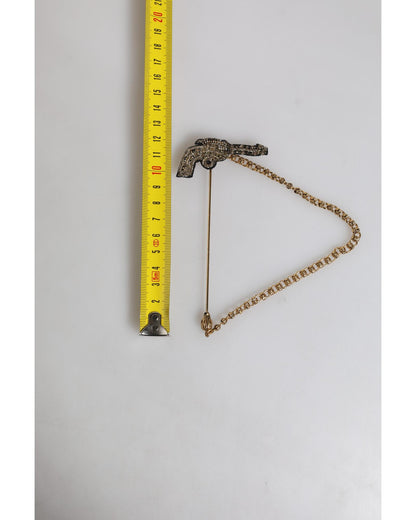 Dolce & Gabbana Men's Black Gold Brass Copper Revolver Brooch Lapel Pin - One Size