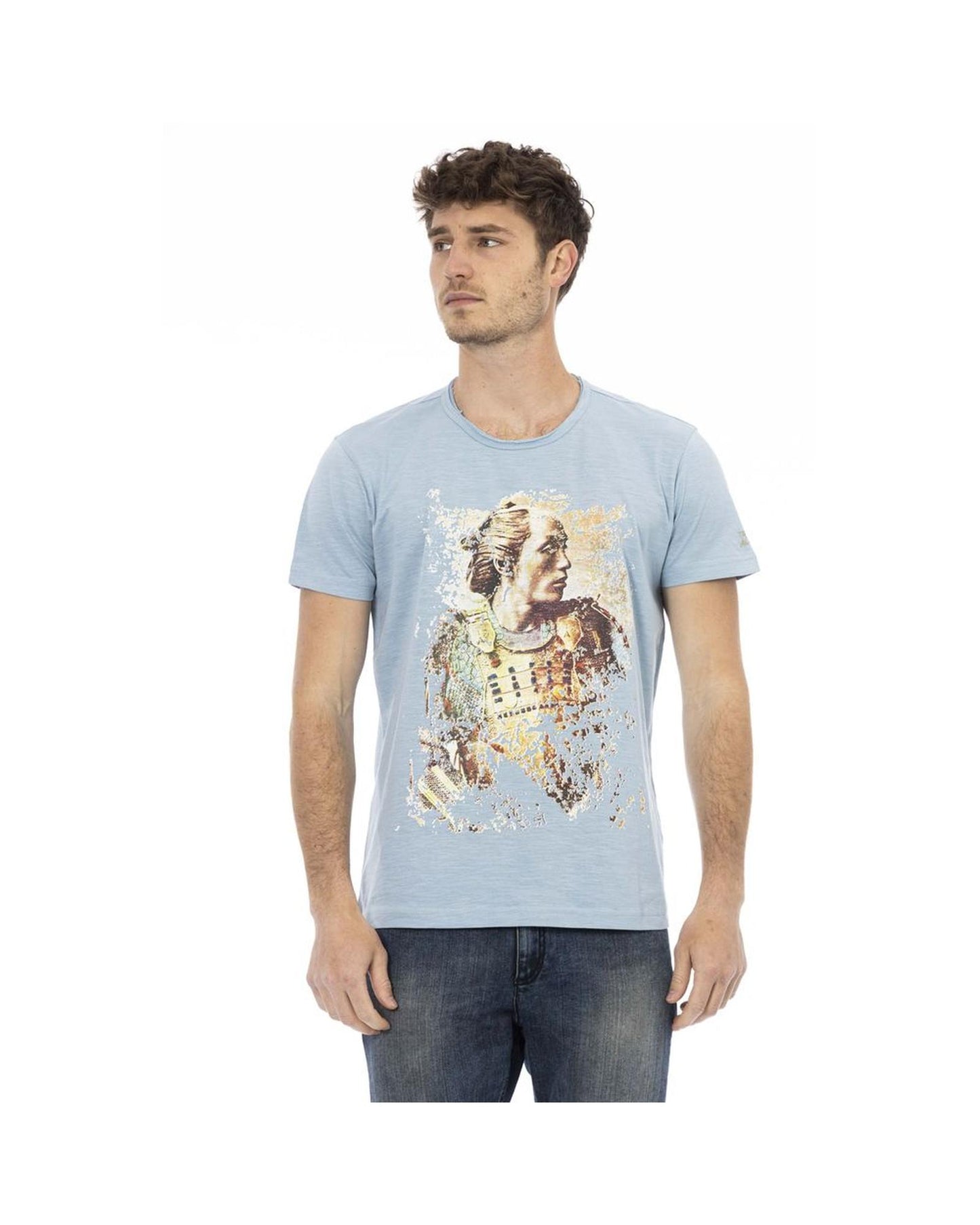 Trussardi Action Men's Elegant Light Blue Cotton Tee for  - 3XL