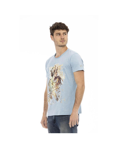 Trussardi Action Men's Elegant Light Blue Cotton Tee for  - 3XL