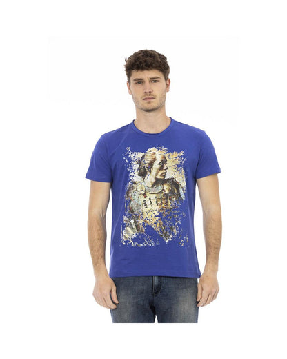 Trussardi Action Men's Sleek Blue Cotton Tee with Unique Front Print - S