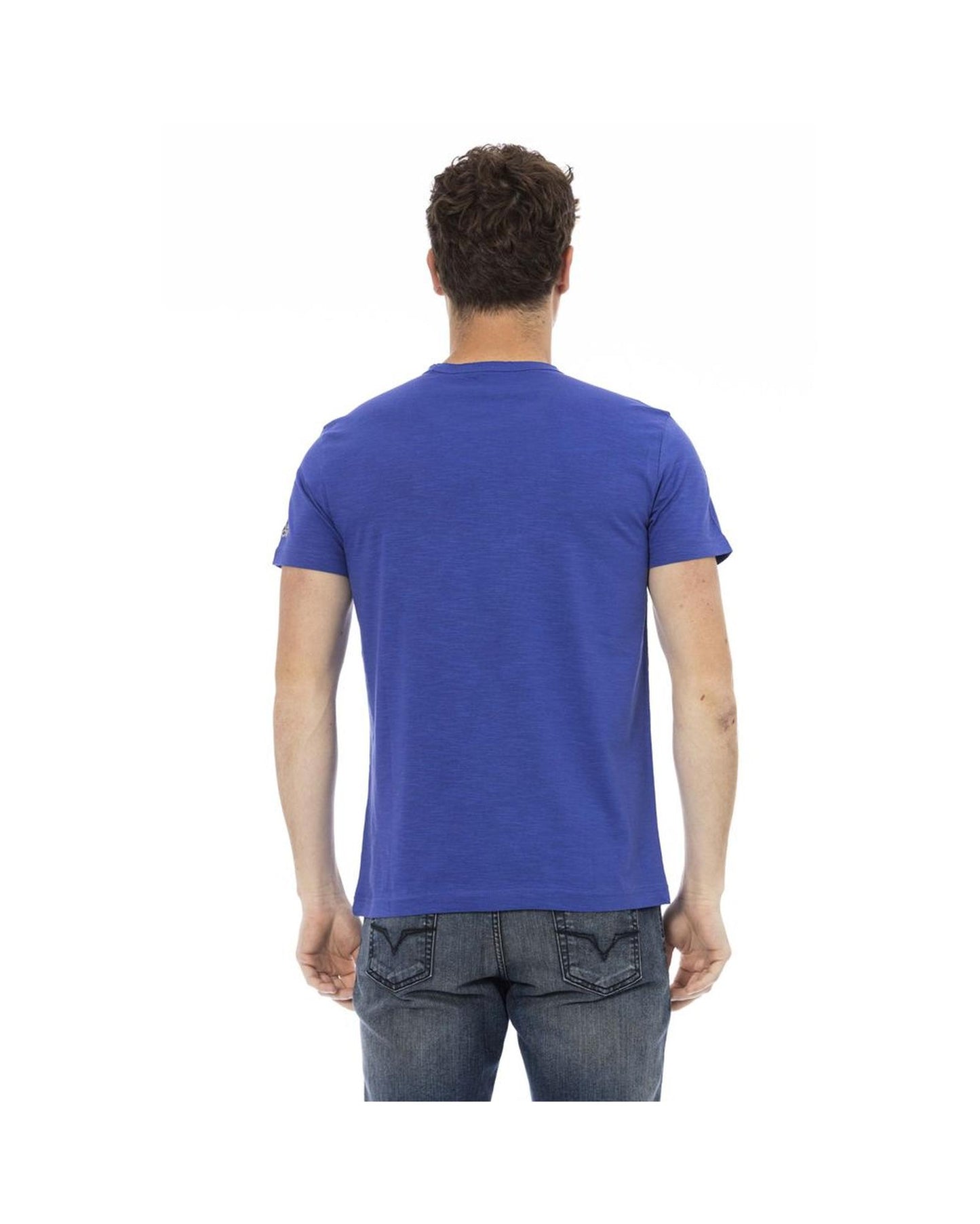 Trussardi Action Men's Sleek Blue Cotton Tee with Unique Front Print - S