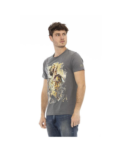 Trussardi Action Men's Chic Gray Cotton Tee with Statet Print - M