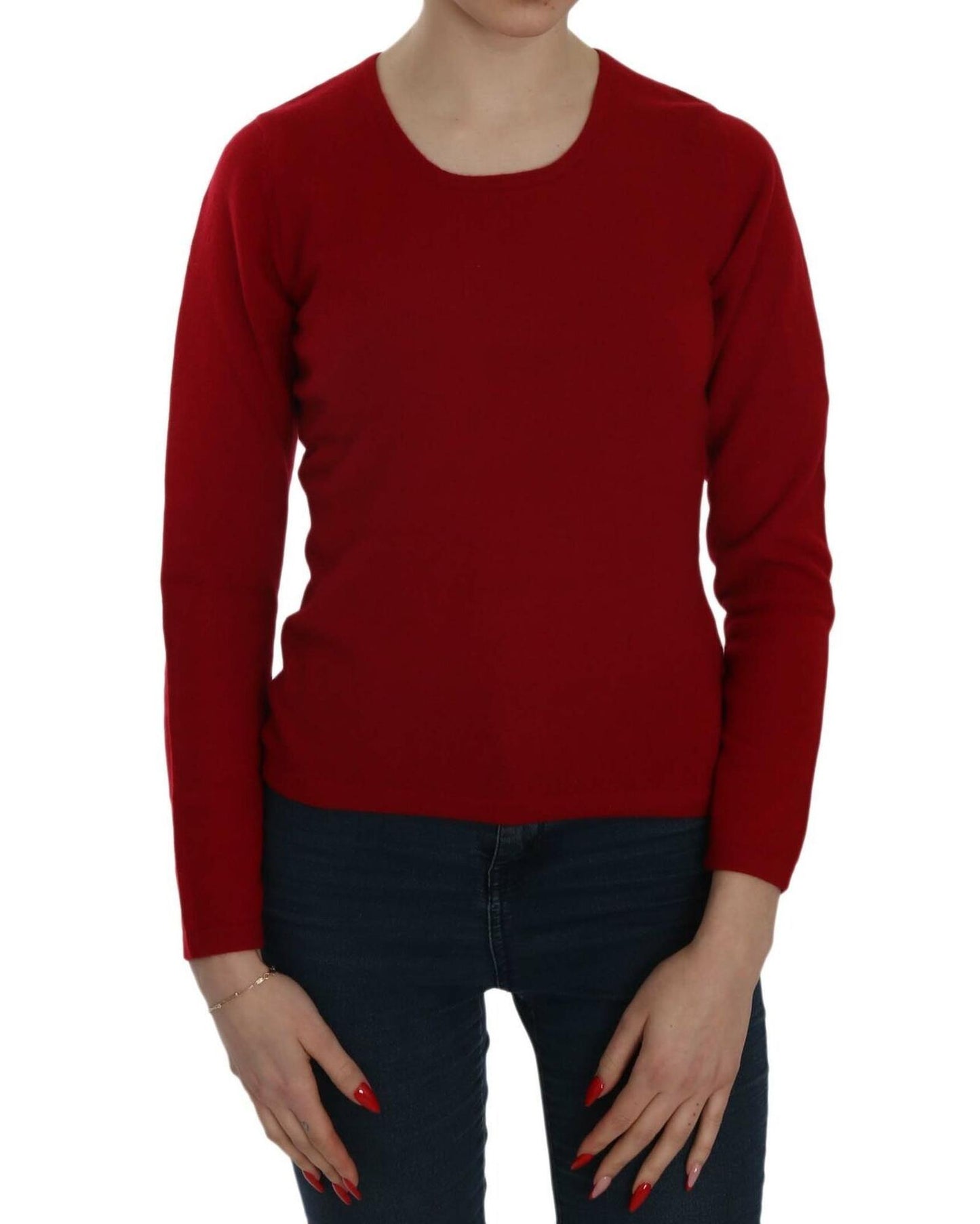 MILA SCHON Women's Red Round Neck Pullover Cashmere Sweater - XS