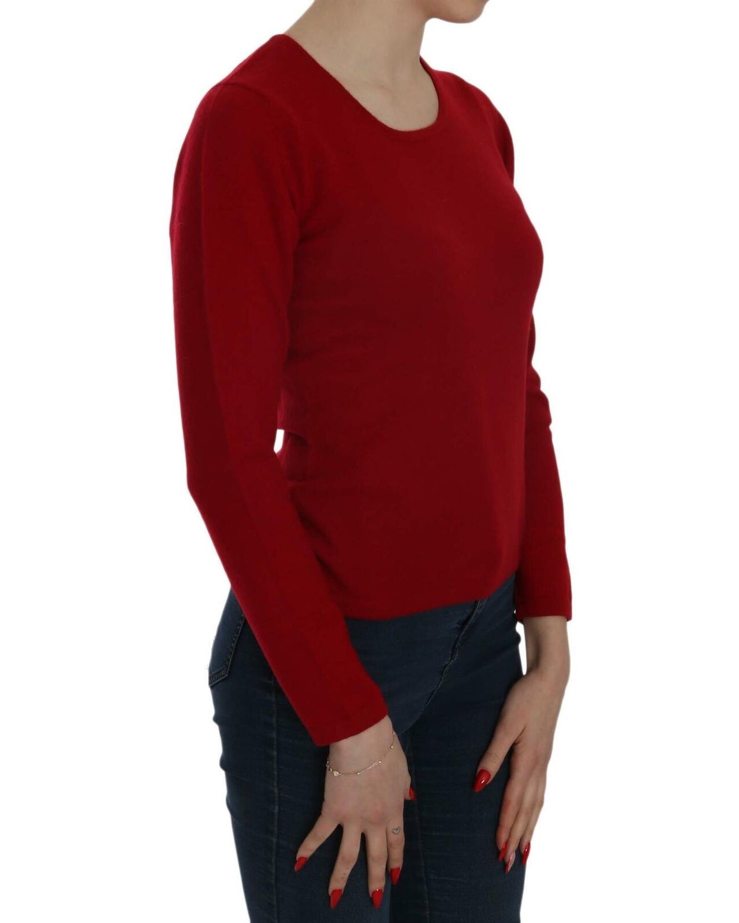 MILA SCHON Women's Red Round Neck Pullover Cashmere Sweater - XS