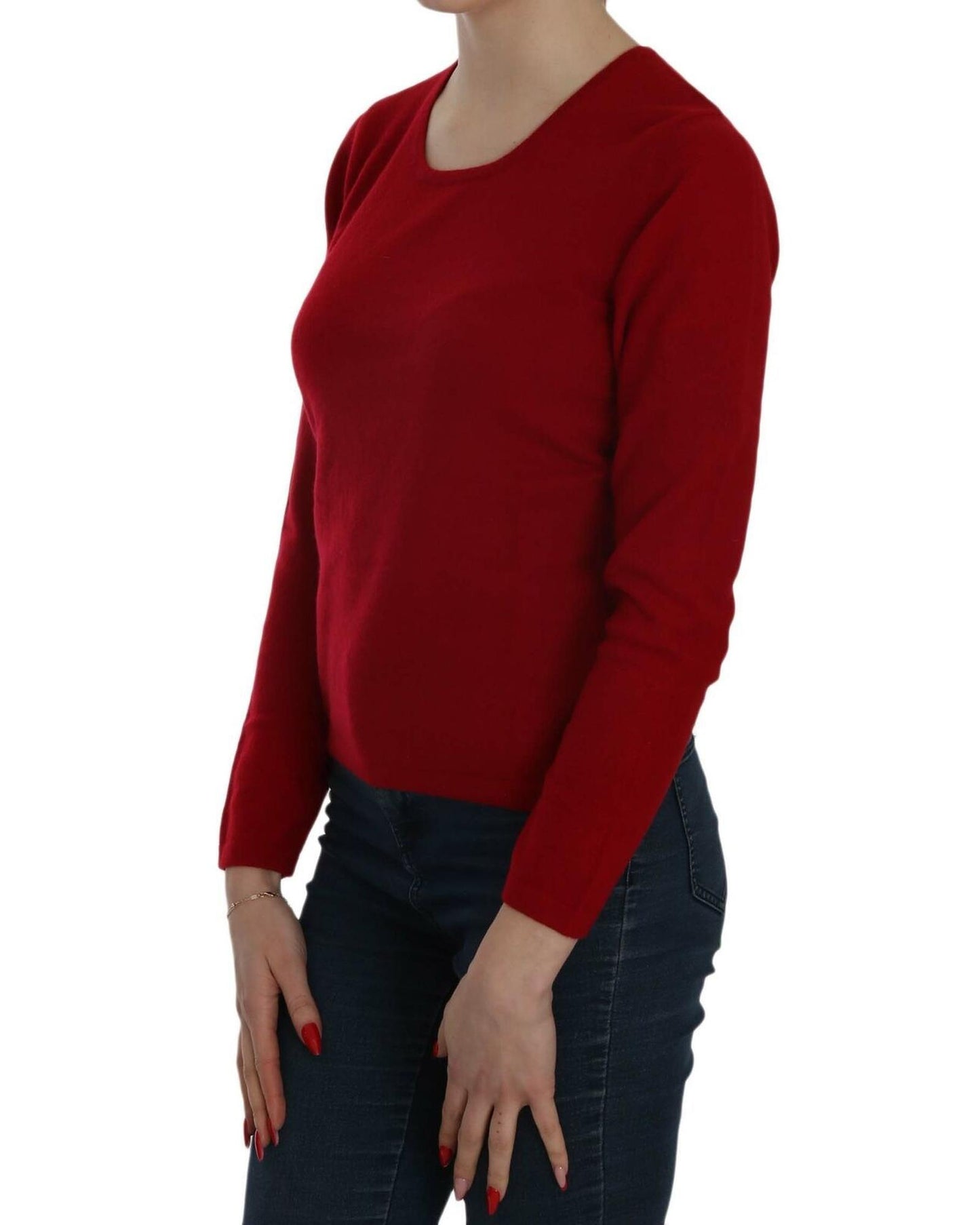 MILA SCHON Women's Red Round Neck Pullover Cashmere Sweater - XS