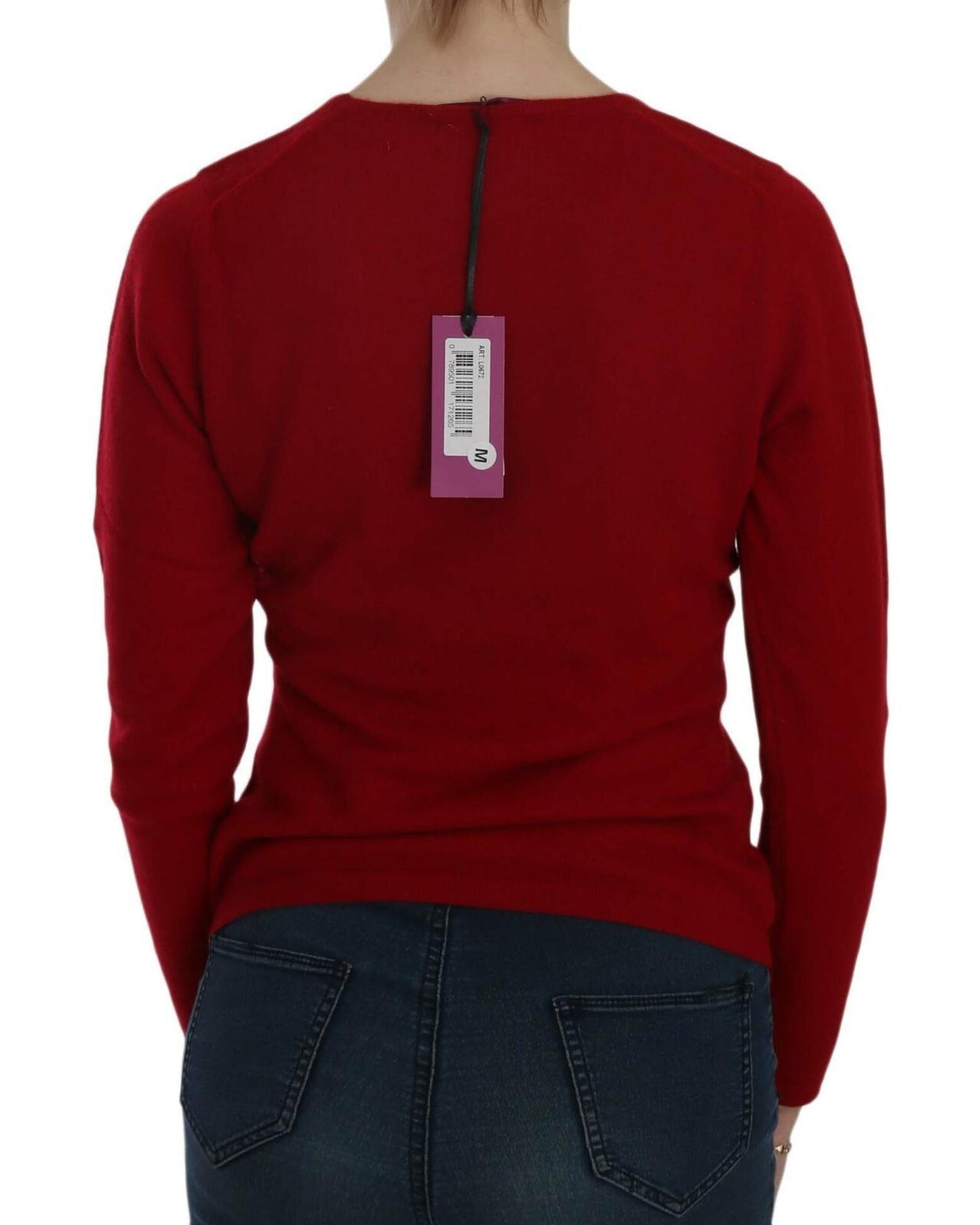 MILA SCHON Women's Red Round Neck Pullover Cashmere Sweater - XS