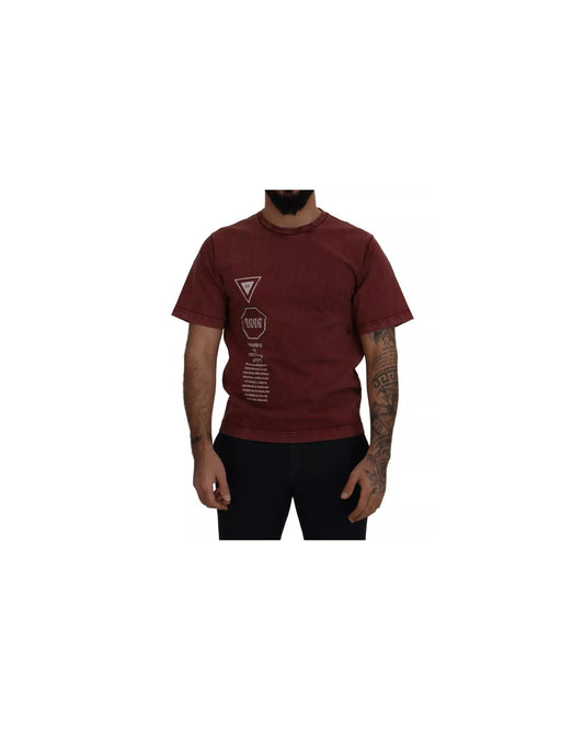 Dolce & Gabbana Men's Maroon Printed Crewneck Tee Cotton T-shirt - 44 IT