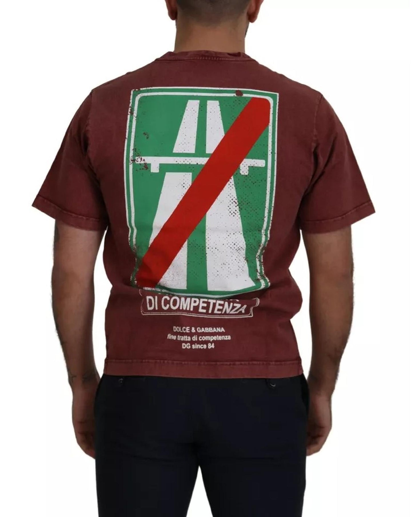 Dolce & Gabbana Men's Maroon Printed Crewneck Tee Cotton T-shirt - 44 IT