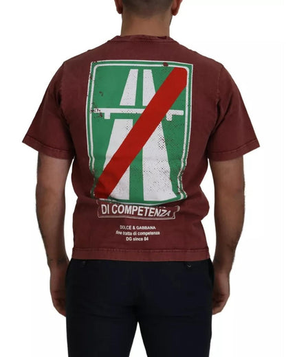 Dolce & Gabbana Men's Maroon Printed Crewneck Tee Cotton T-shirt - 44 IT