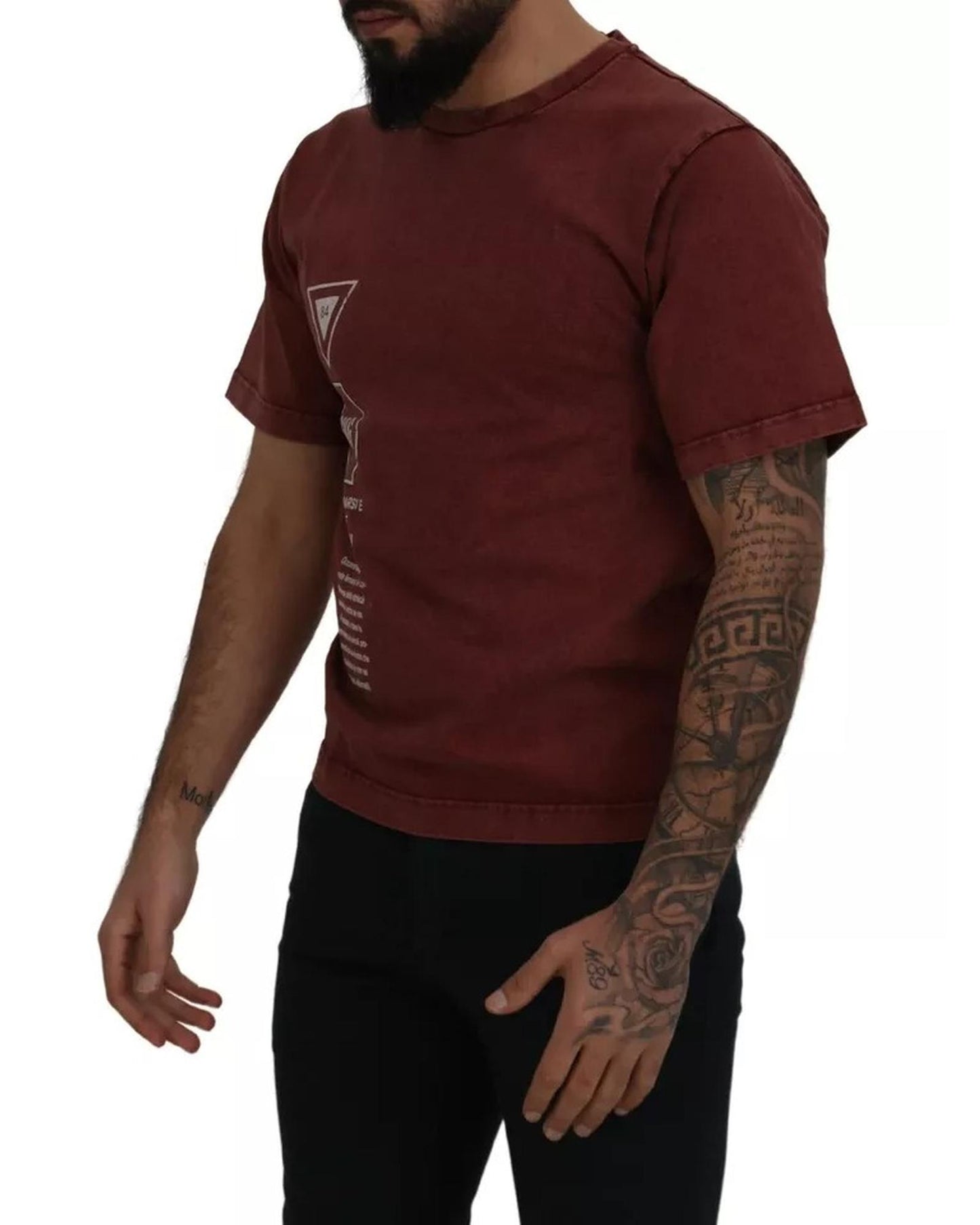 Dolce & Gabbana Men's Maroon Printed Crewneck Tee Cotton T-shirt - 44 IT