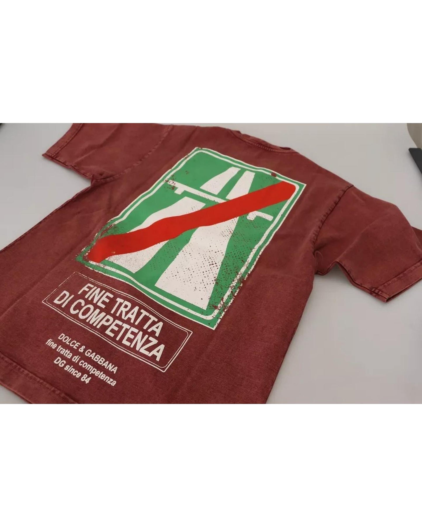 Dolce & Gabbana Men's Maroon Printed Crewneck Tee Cotton T-shirt - 44 IT