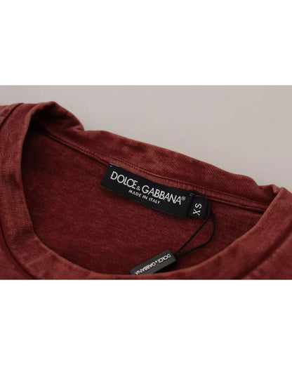 Dolce & Gabbana Men's Maroon Printed Crewneck Tee Cotton T-shirt - 44 IT