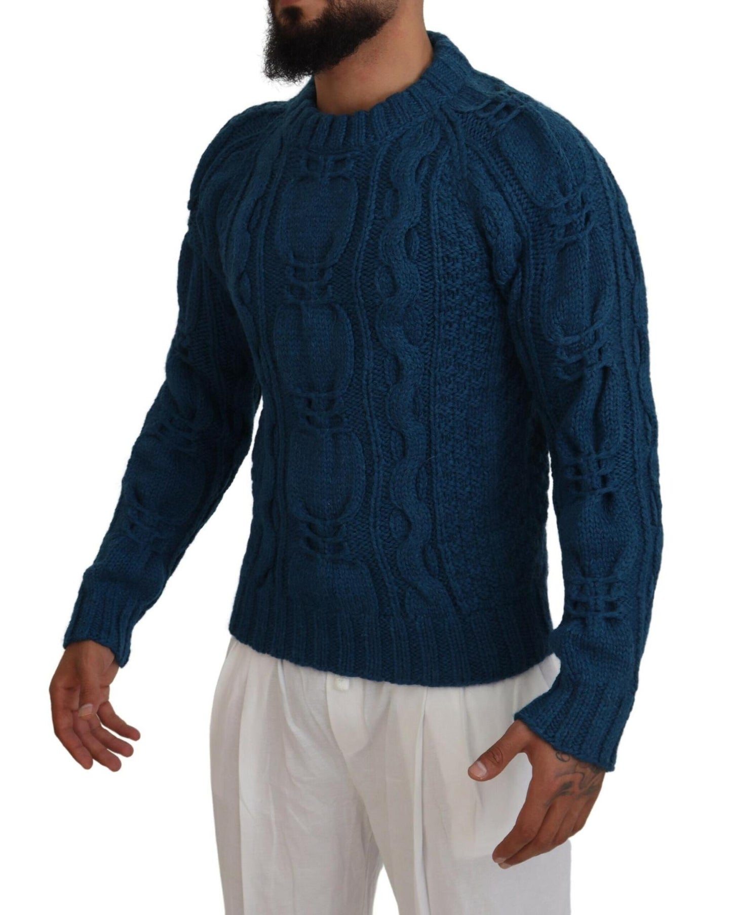 Blue Crewneck Pullover Sweater with Logo Details 44 IT Men