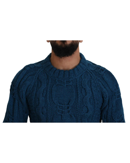 Blue Crewneck Pullover Sweater with Logo Details 44 IT Men