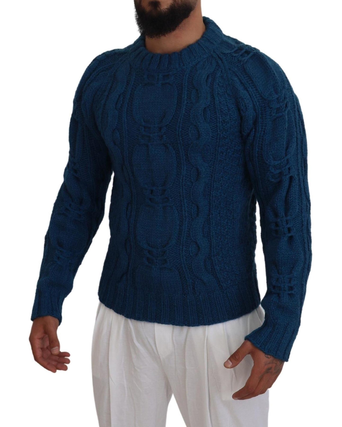 Blue Crewneck Pullover Sweater with Logo Details 44 IT Men