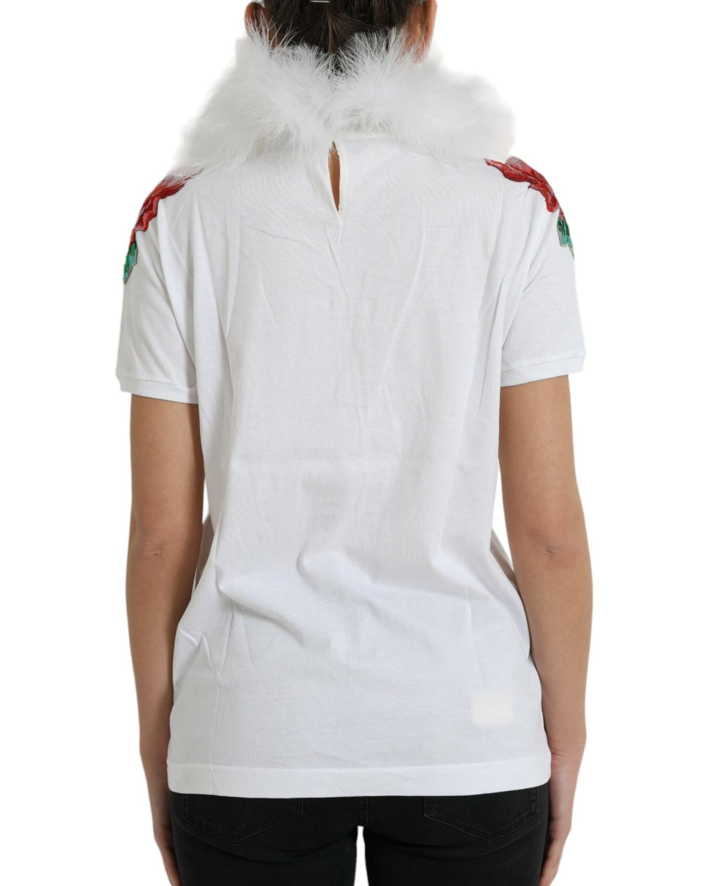 Dolce & Gabbana Women's White Cotton Christmas Sequin Fur T-shirt - 36 IT