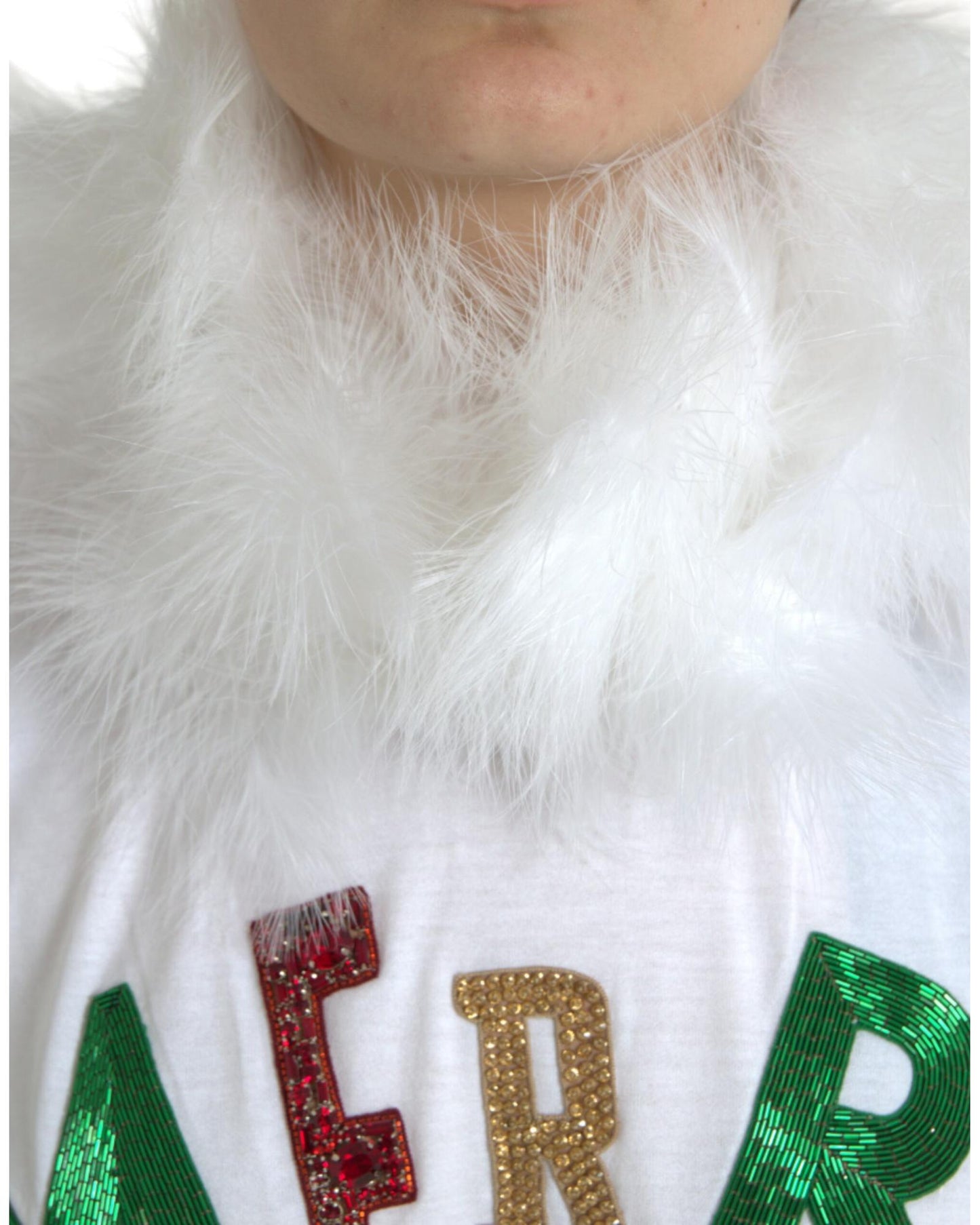 Dolce & Gabbana Women's White Cotton Christmas Sequin Fur T-shirt - 36 IT