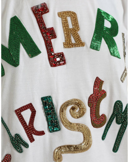 Dolce & Gabbana Women's White Cotton Christmas Sequin Fur T-shirt - 36 IT