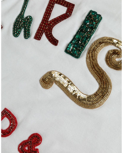 Dolce & Gabbana Women's White Cotton Christmas Sequin Fur T-shirt - 36 IT