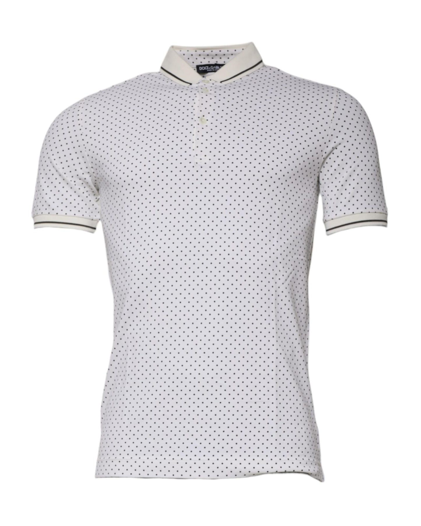 Dolce & Gabbana Men's White Polka Dot Cotton Collared Polo T-shirt - 44 IT