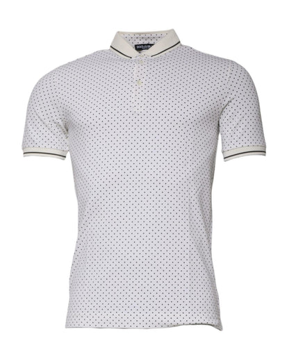 Dolce & Gabbana Men's White Polka Dot Cotton Collared Polo T-shirt - 44 IT