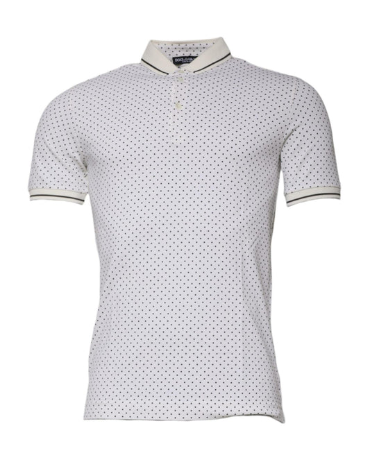 Dolce & Gabbana Men's White Polka Dot Cotton Collared Polo T-shirt - 44 IT
