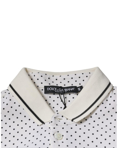 Dolce & Gabbana Men's White Polka Dot Cotton Collared Polo T-shirt - 44 IT