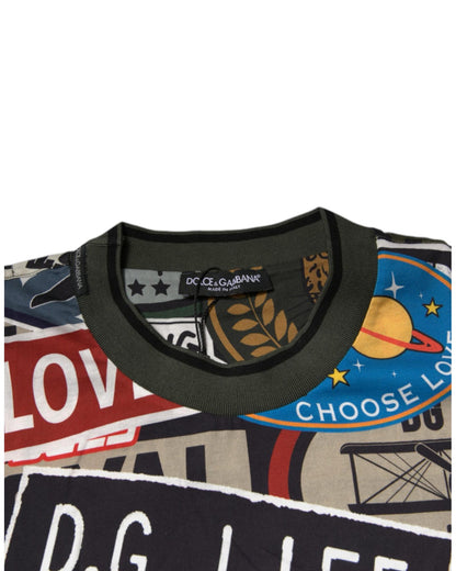 Dolce & Gabbana Men's Multicolor Graphic Print Cotton Crew Neck T-shirt - 50 IT