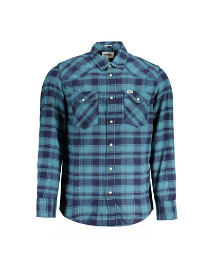 Wrangler Men's Blue Cotton Shirt - M