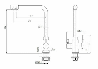 2023 Brushed Brass Gold L shape 3 way filter water kitchen mixer tap faucet Stainless steel Made PVD plated