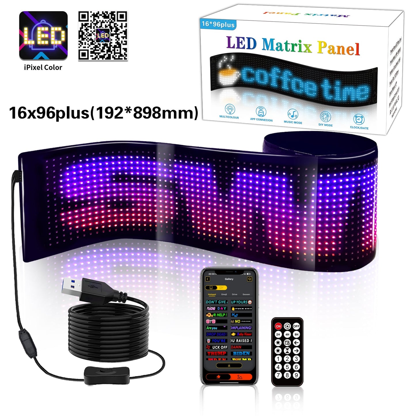 Programmable LED Matrix Panel Flexible Screen IP65 with APP Control 192*898mm