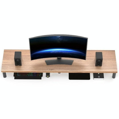 Aluminum Alloy Desktop Monitor Stand With Wooden Plate Riser