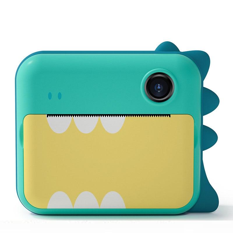 Instant Camera For Kids With Dual-Lens Mini Print Green Dinosaur Design